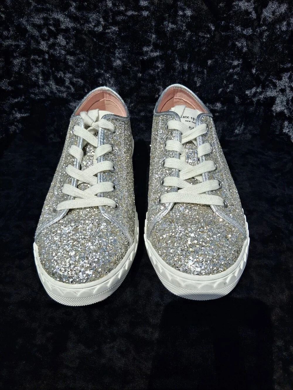 Kate Spade New York Vale Silver Glitter Lace Up Fashion Sneakers Size 7.5